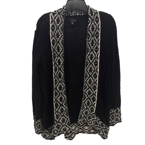 Lucky Brand Aztec Cardigan Sweater Black Cream Geometric Knit S Tribal Boho - Picture 2 of 6